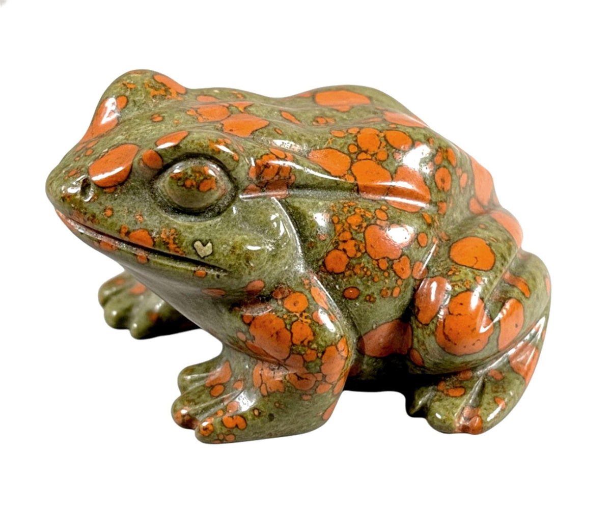 Unakite frog totem fetish front view model 9331
