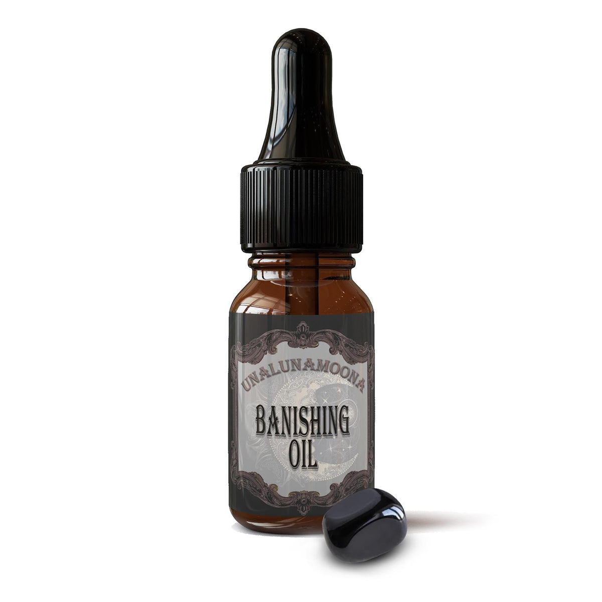 UnaLunaMoona Banishing Oil 15ml with Black Obsidian crystal for protection and spiritual cleansing