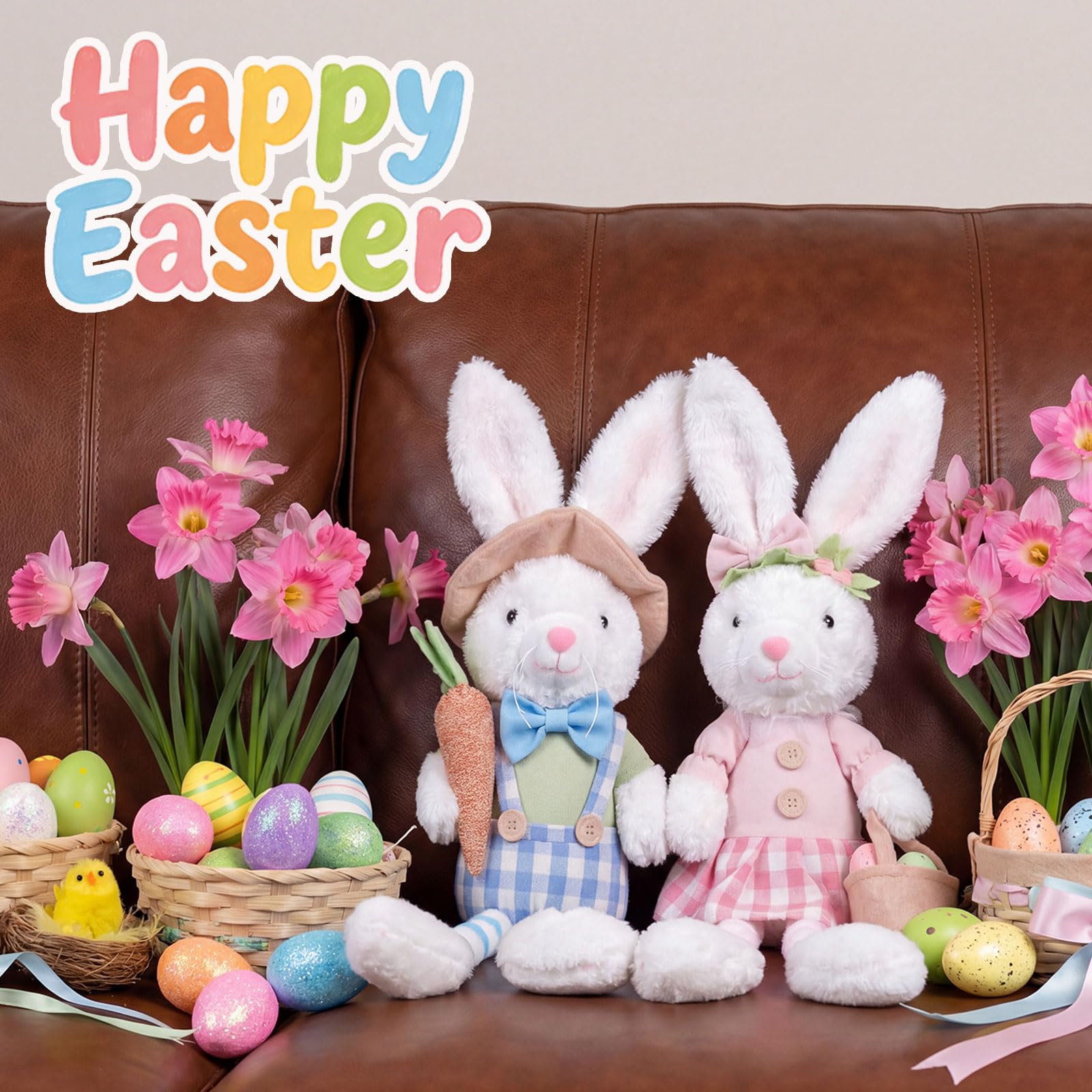 two Easter bunny gnomes for home Easter decor
