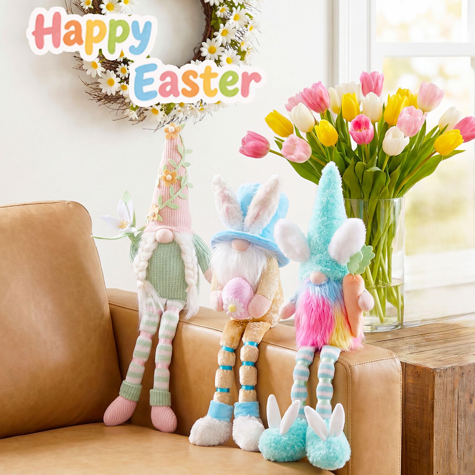 Home decor Easter tiered tray gnomes set