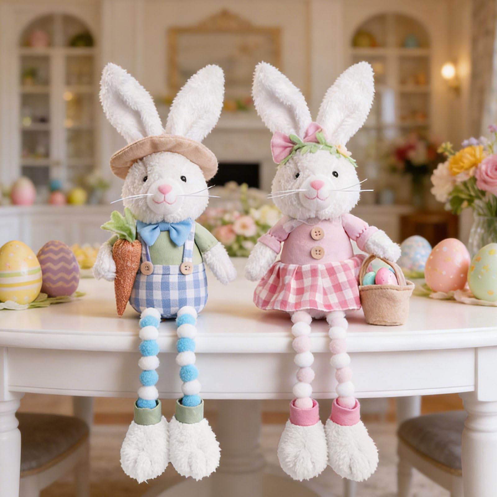 bunny plush decor for shelf table and tiered tray
