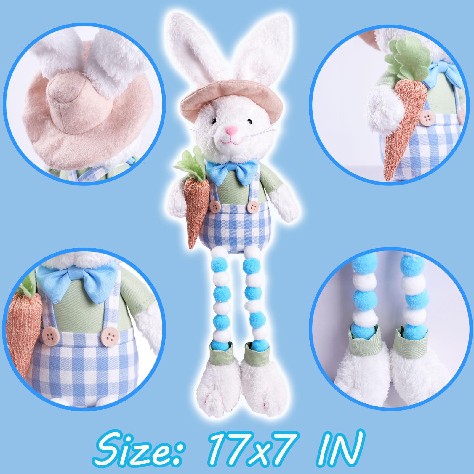 17 inch tall bunny plush standing with sand filled base