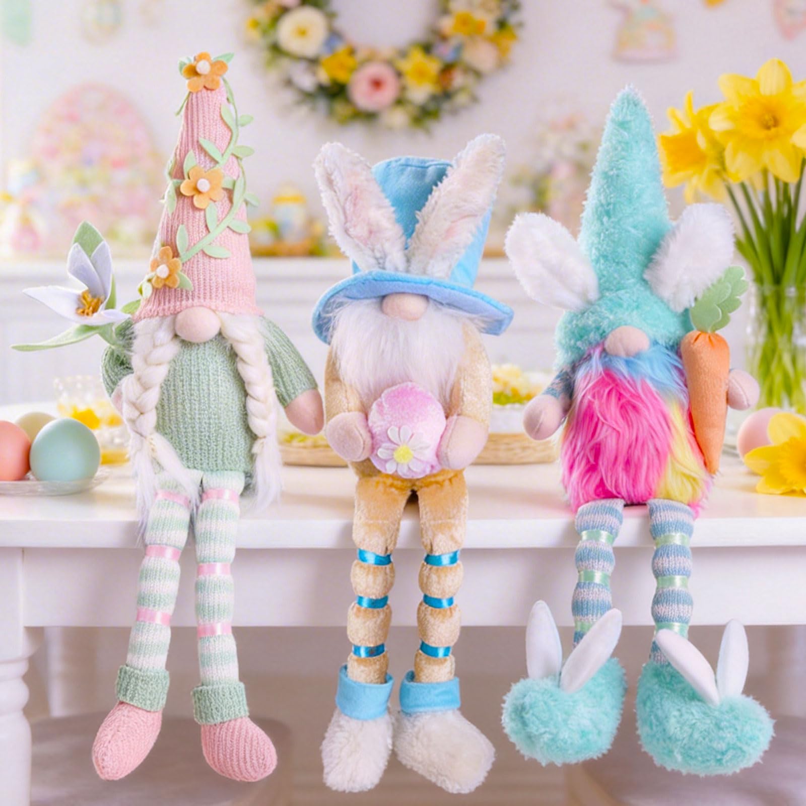 Three piece bunny gnomes decorative figurines for Easter