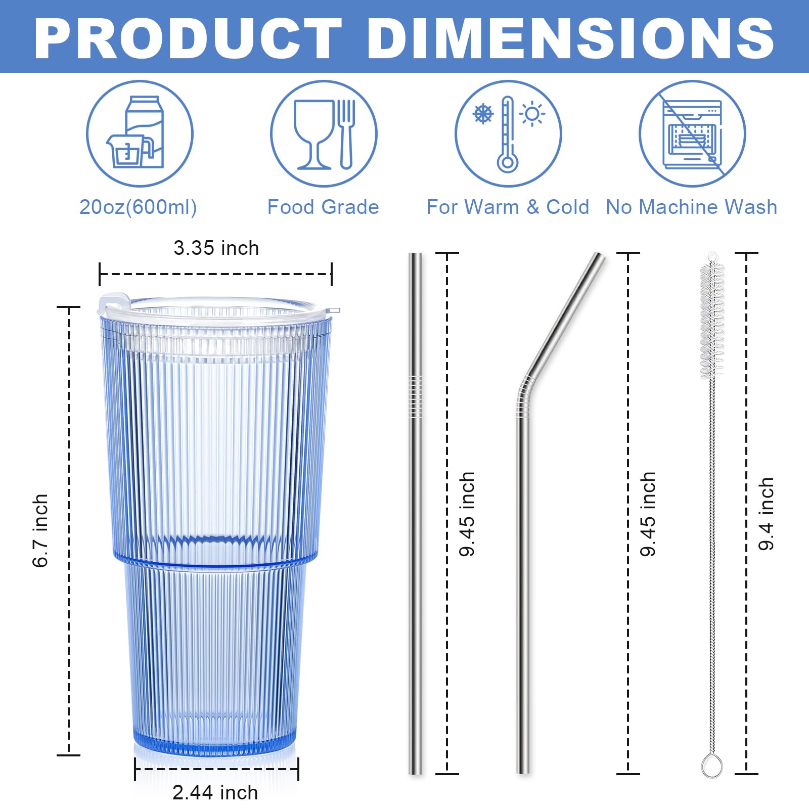 Unbreakable 20oz plastic tumbler with leak-proof lid blue