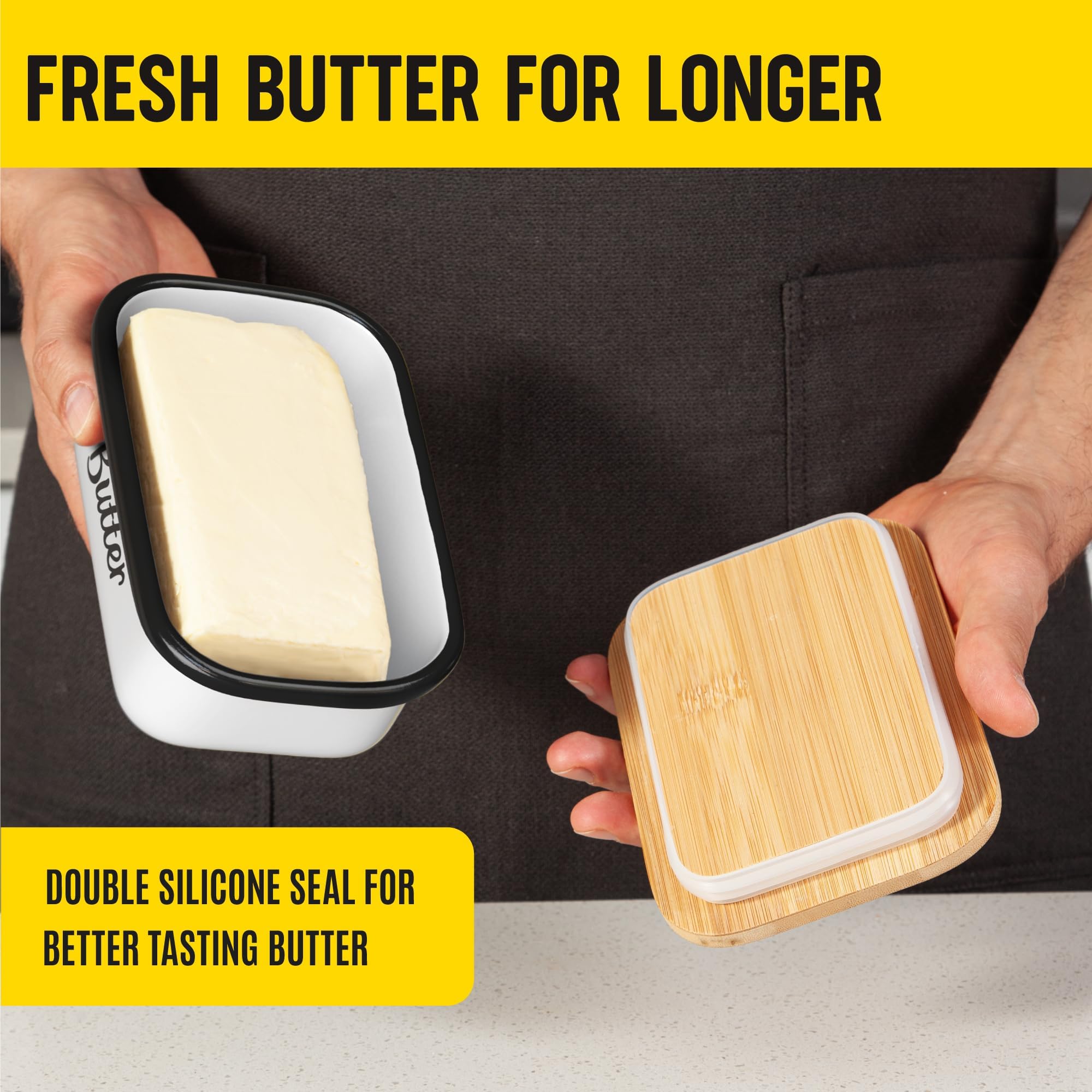 Unbreakable metal butter keeper with bamboo lid