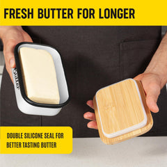 Unbreakable metal butter keeper with bamboo lid