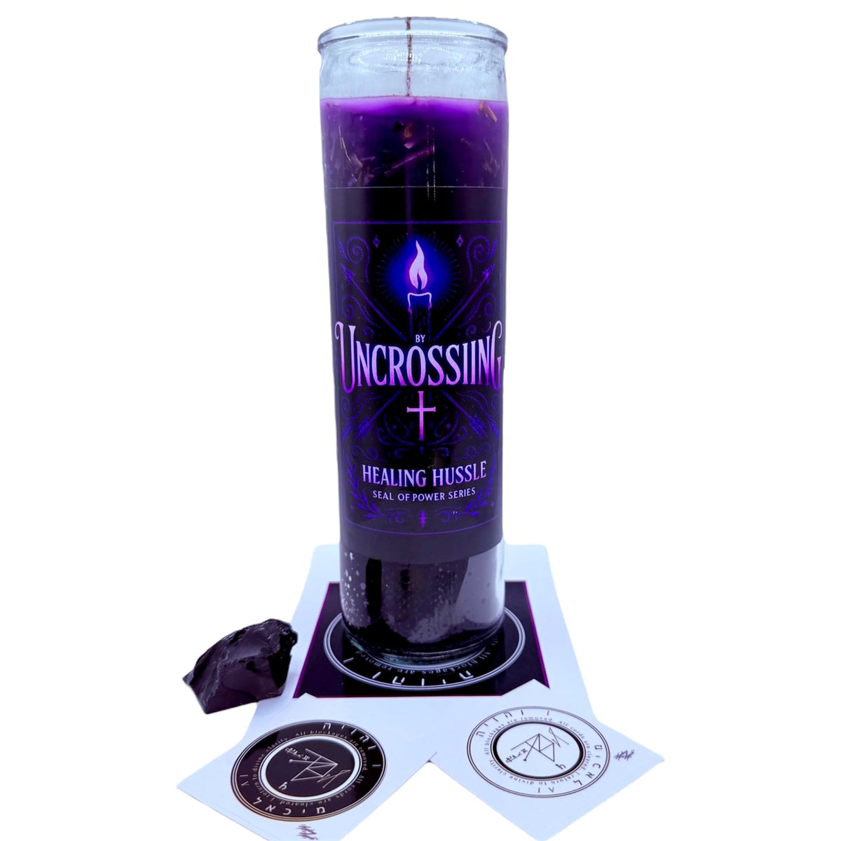 Uncrossing Candle with Amethyst and Black Obsidian infusion