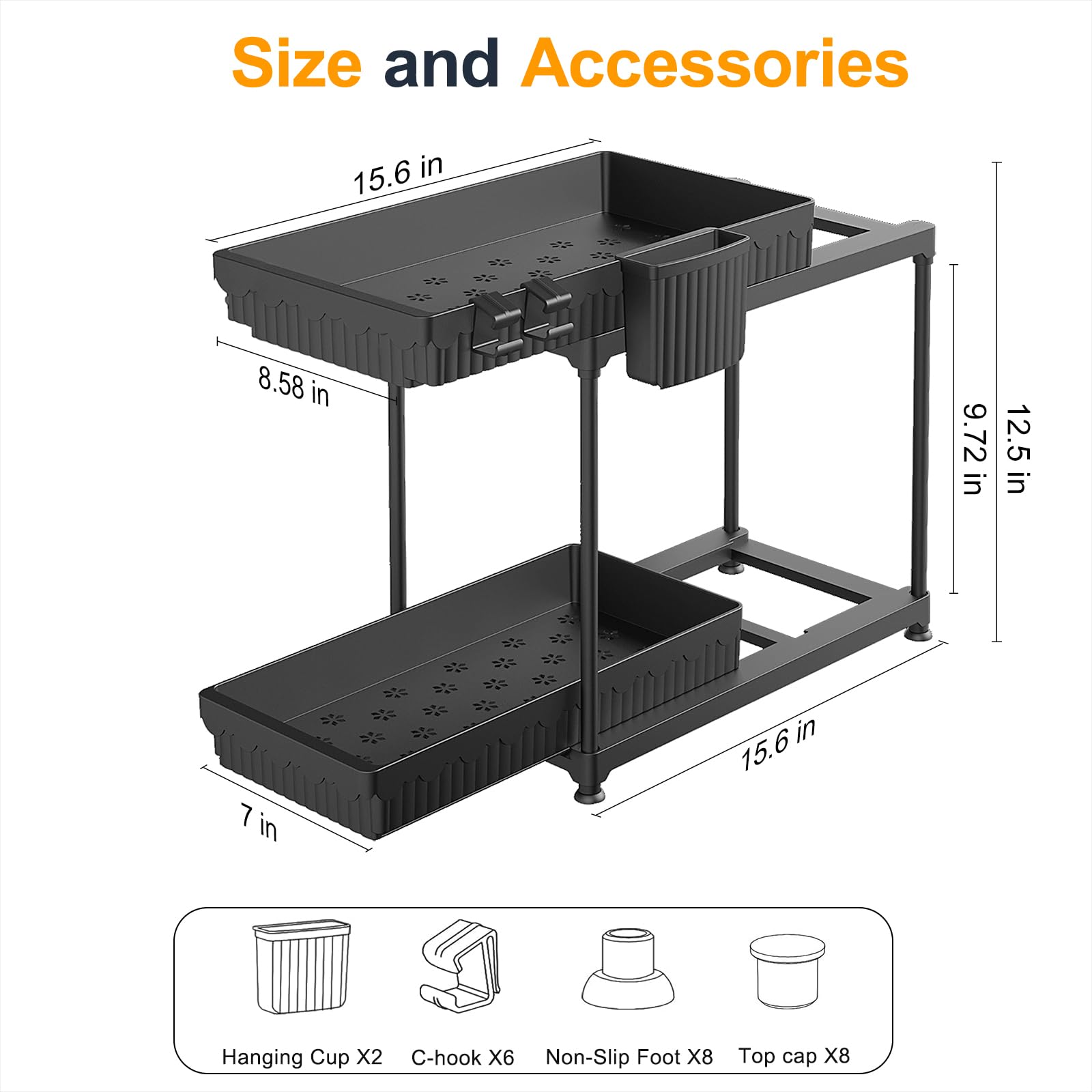 Dimensions 15.1 L x 13.4 H x 8.5 W under sink storage