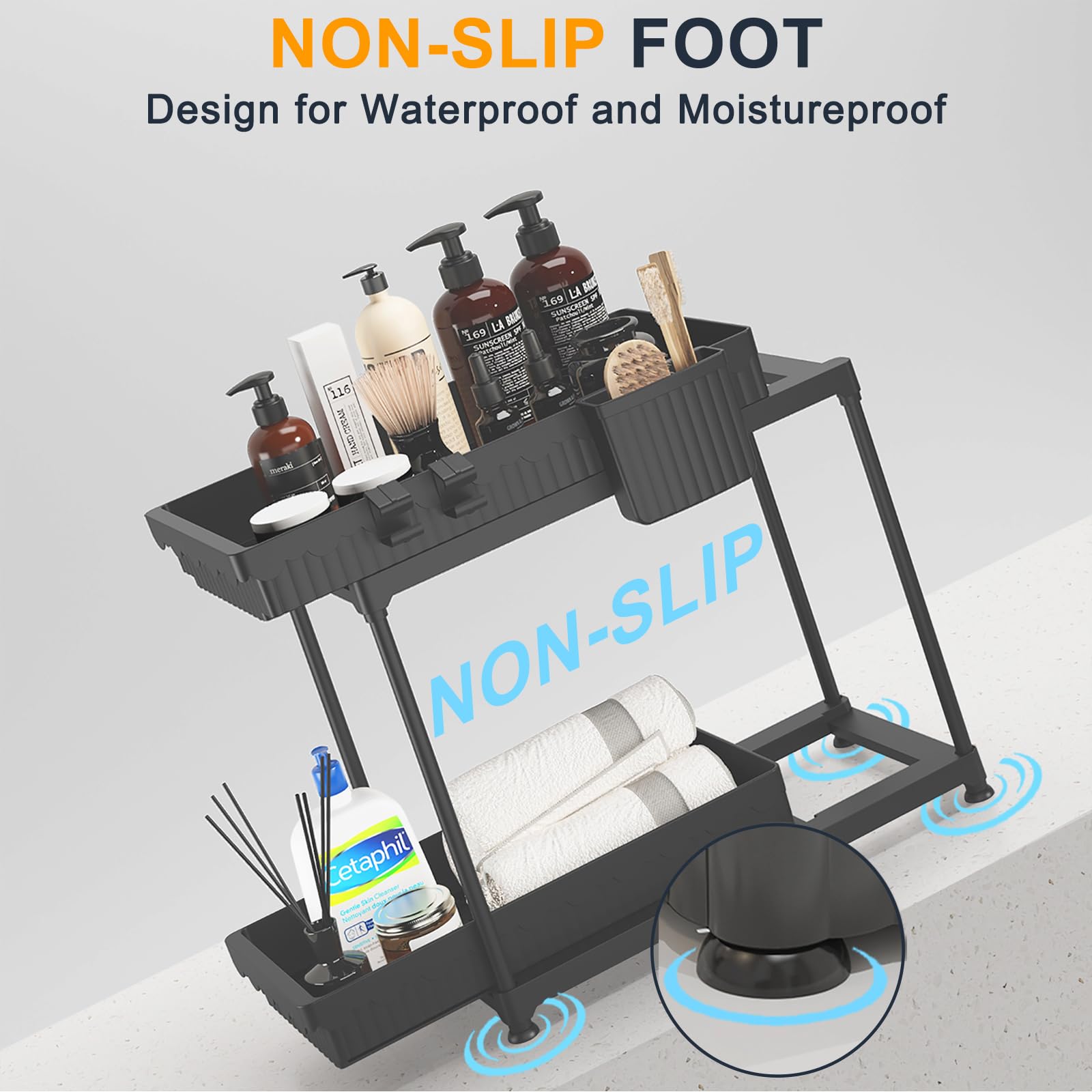 ABS material under sink cabinet organizer with thickened support tube