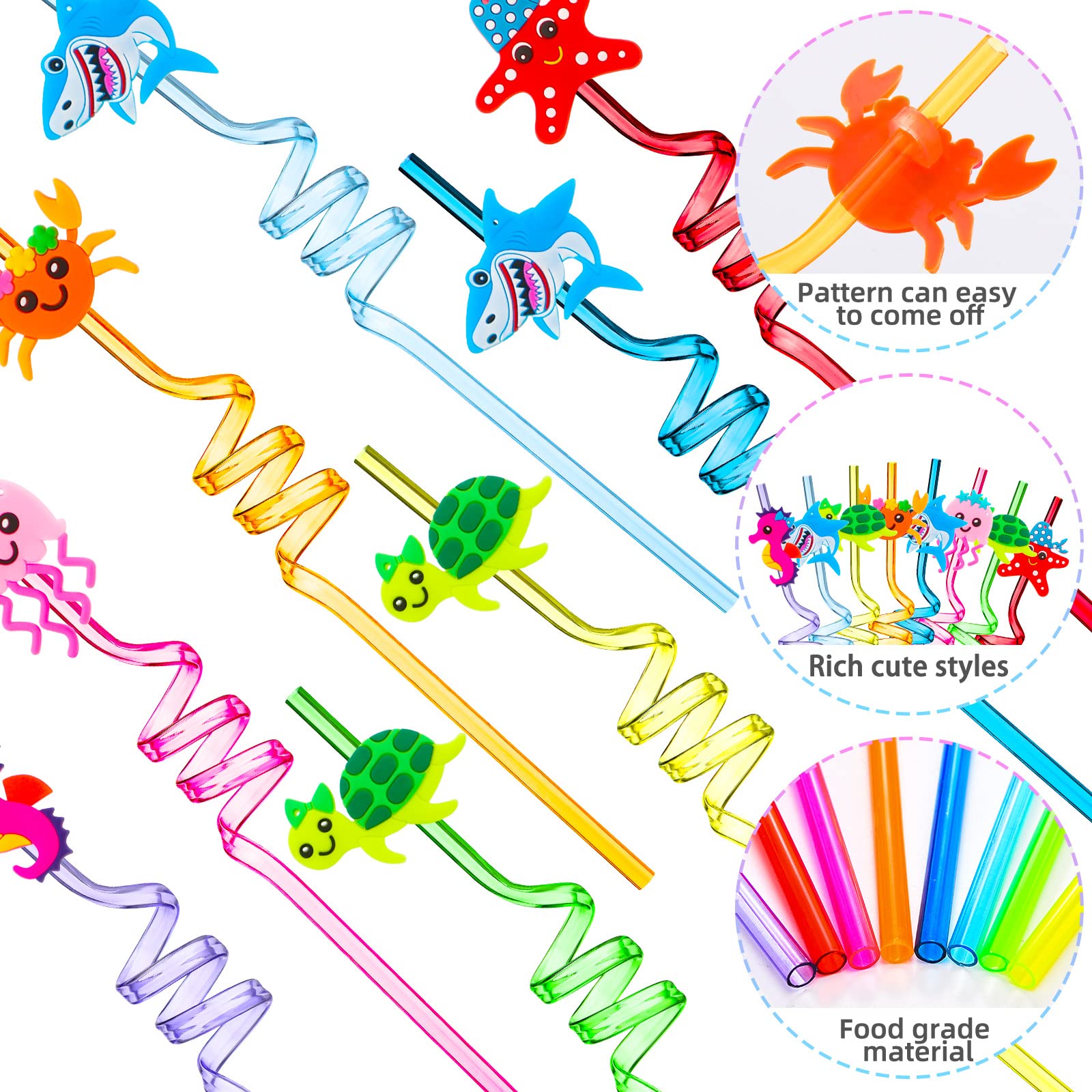 Plastic curly straws for ocean party supplies 27 cm