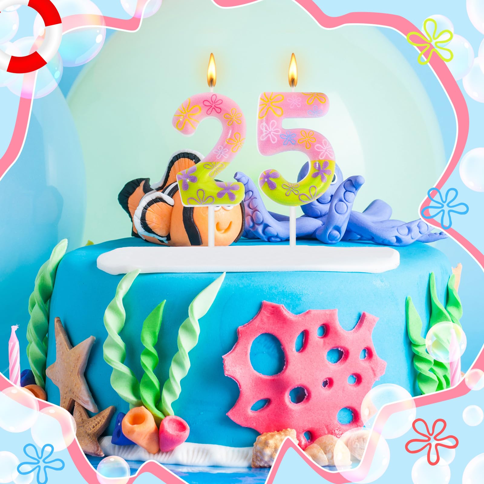 Underwater themed 25 candle for cake topper