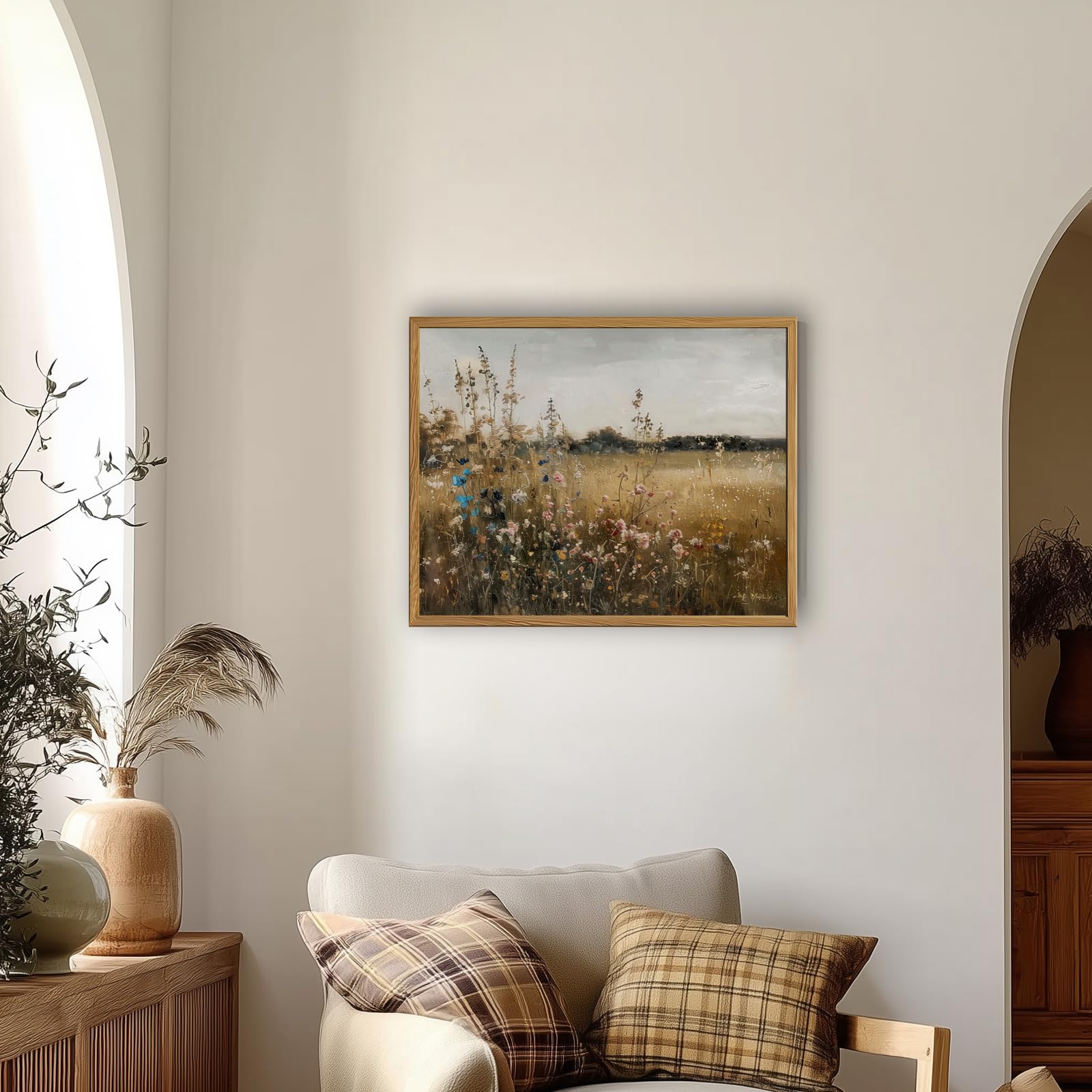 Rustic countryside meadow wall art for living room