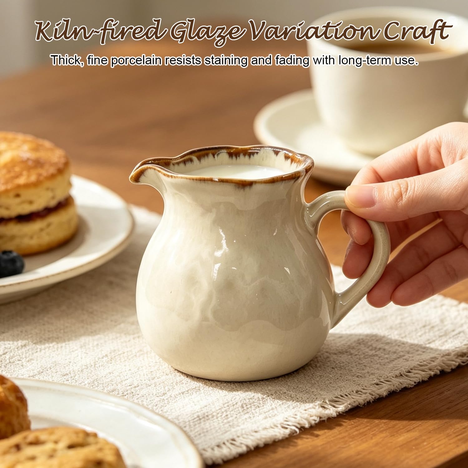 Unglazed bottom non-slip ceramic milk pitcher