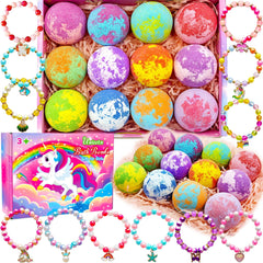 Unicorn Bath Bombs for Kids Girls set with surprise jewelry inside