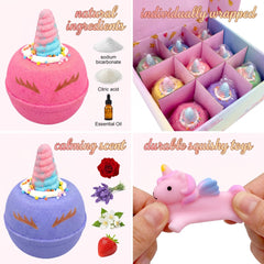 Unicorn bath bombs float and fizz to color water