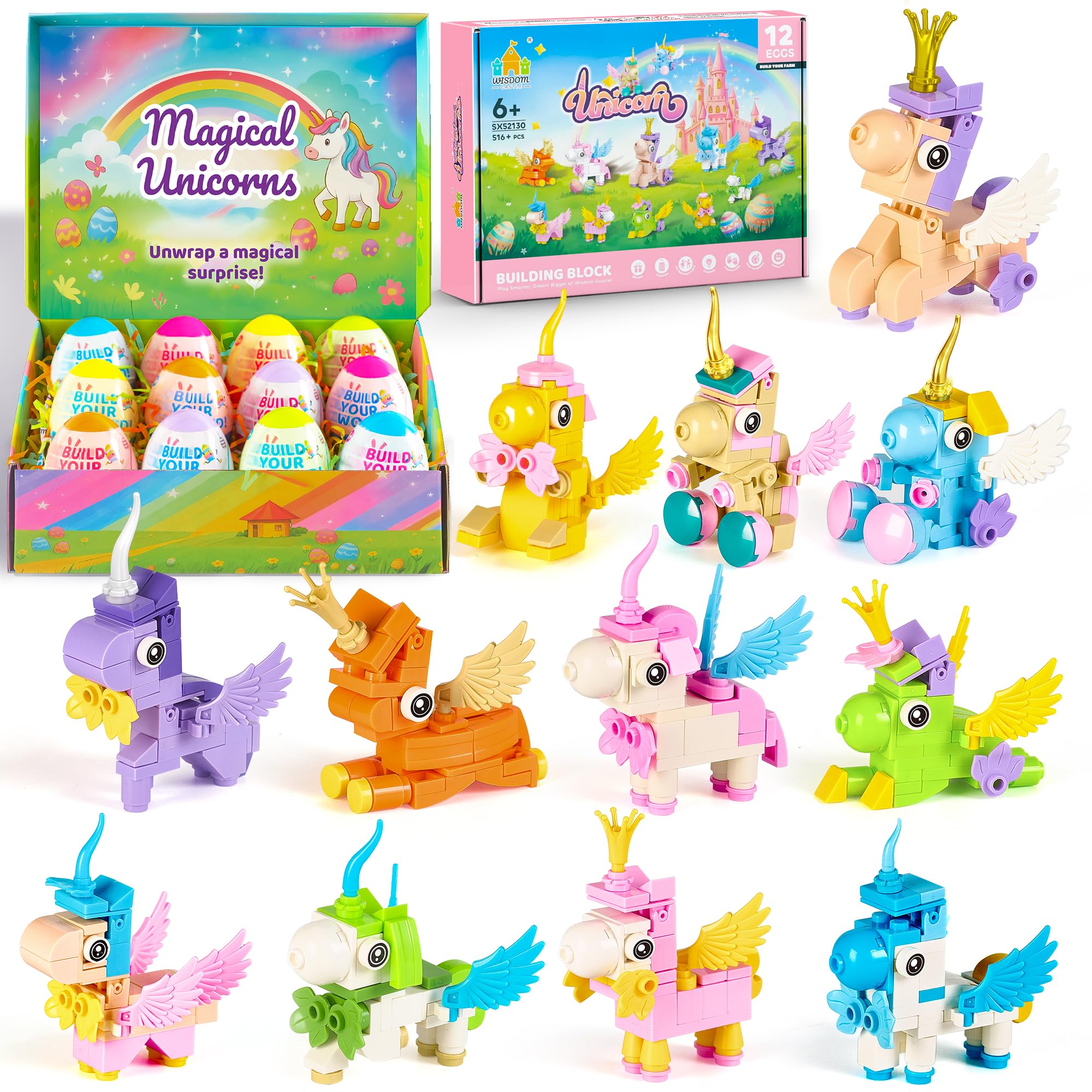 Unicorn Building Sets for Kids 6+ 12-pack kit