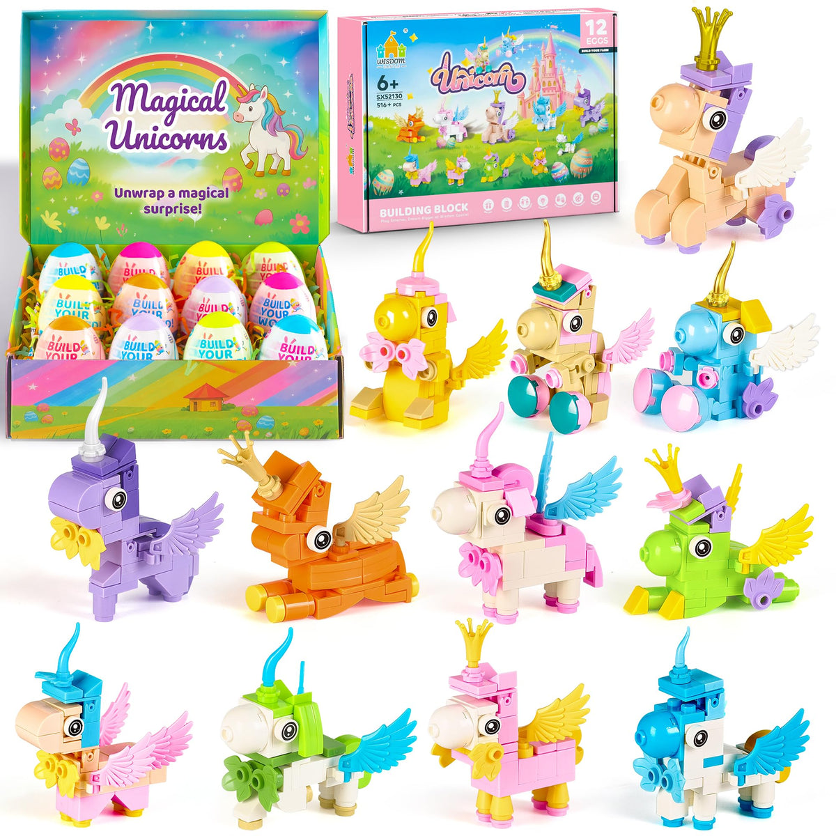 Unicorn Building Sets for Kids 6+ 12-pack kit