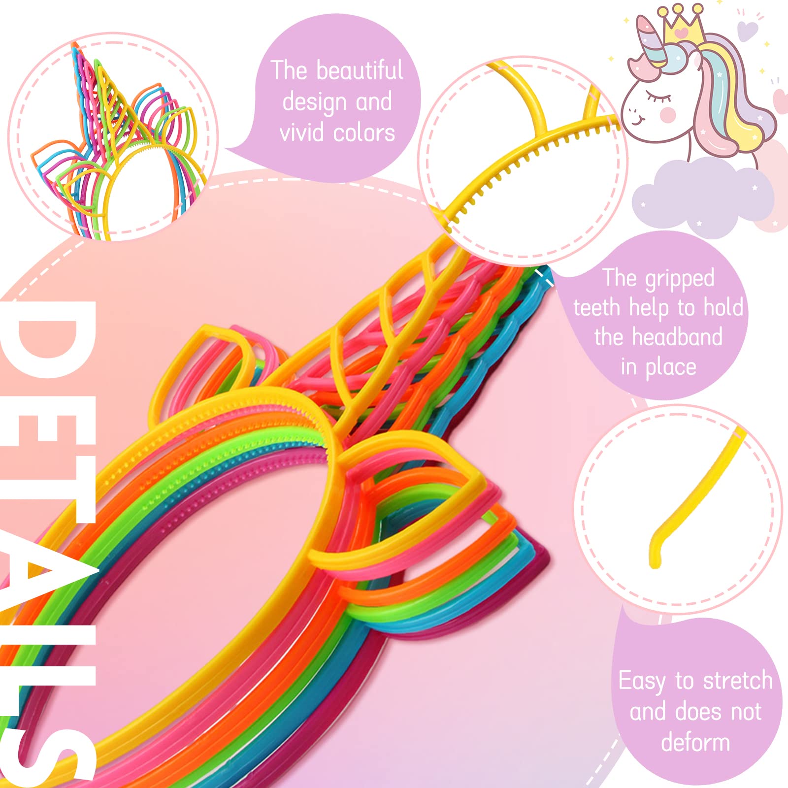 Unicorn horn and ears design on headbands for kids and teens