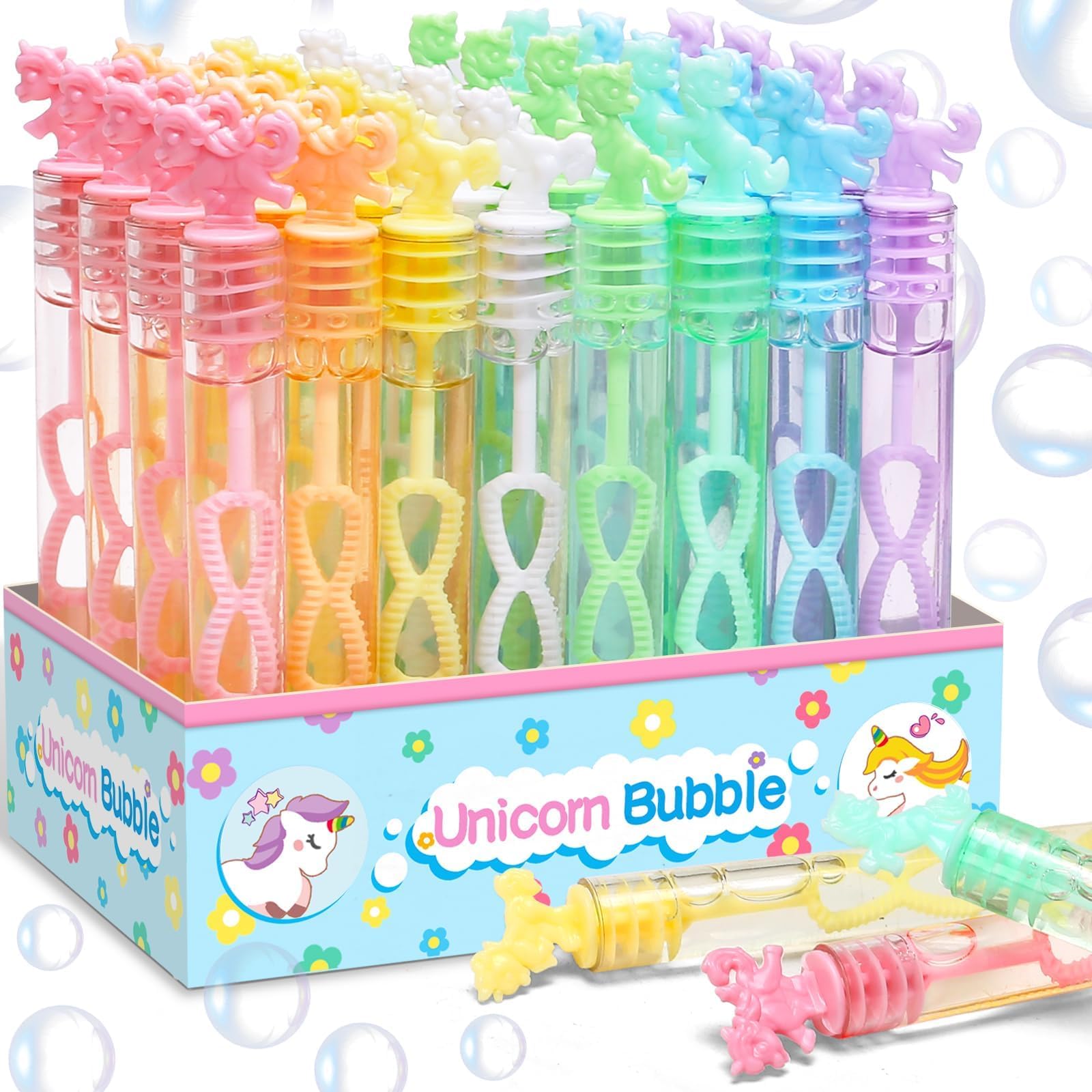 Unicorn Mini Bubble Wand with pastel unicorn design in gift box packaging