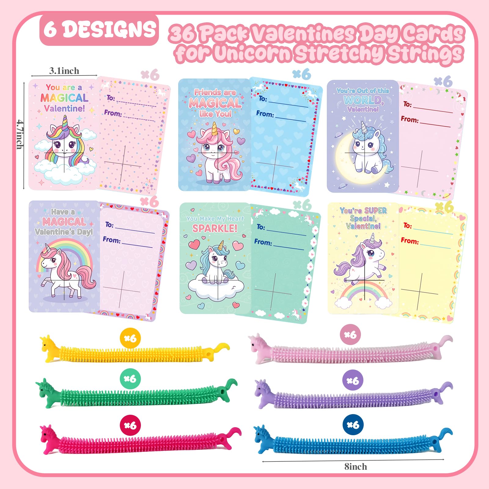 Unicorn noodles included with valentines cards for kids