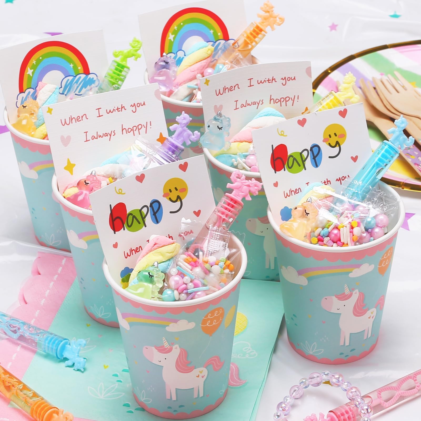 Unicorn themed party favors bubble wands for celebrations and events