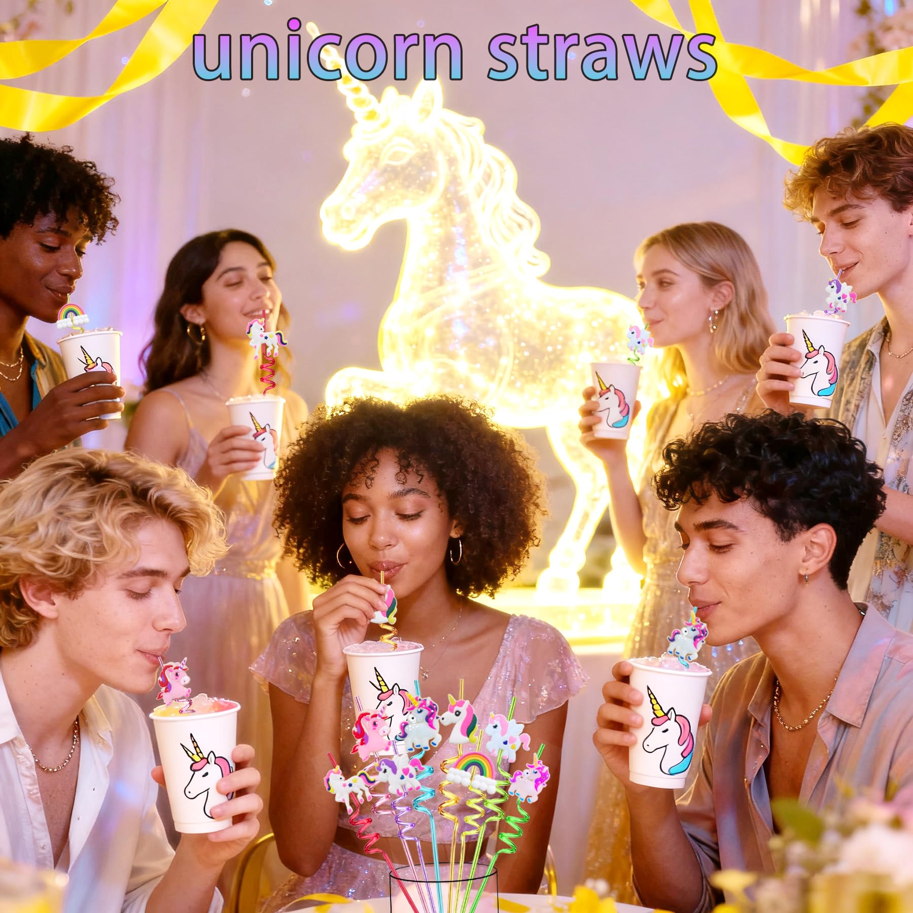 LEDUO unicorn party straws kit for girls and boys