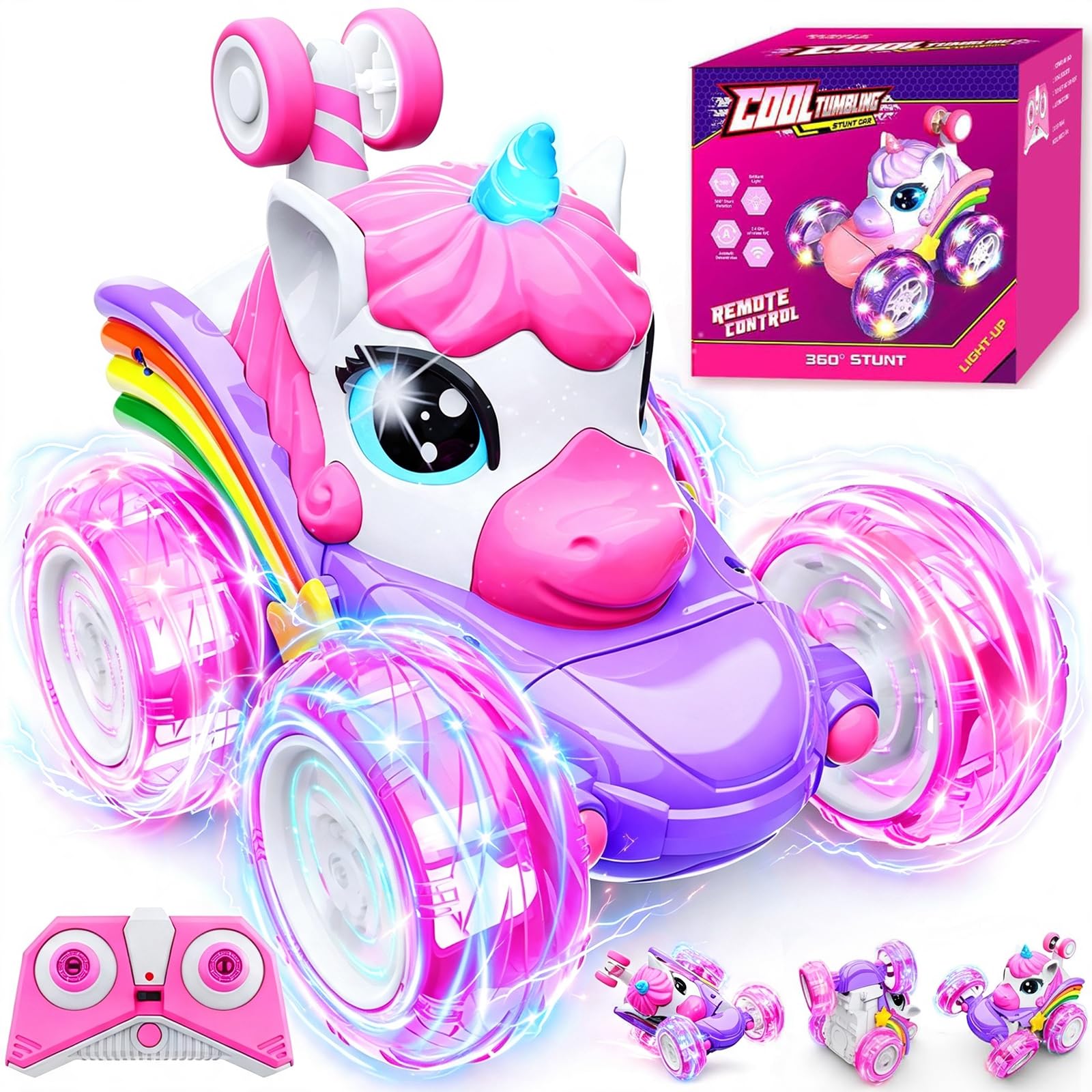 pink unicorn remote control car with included remote control