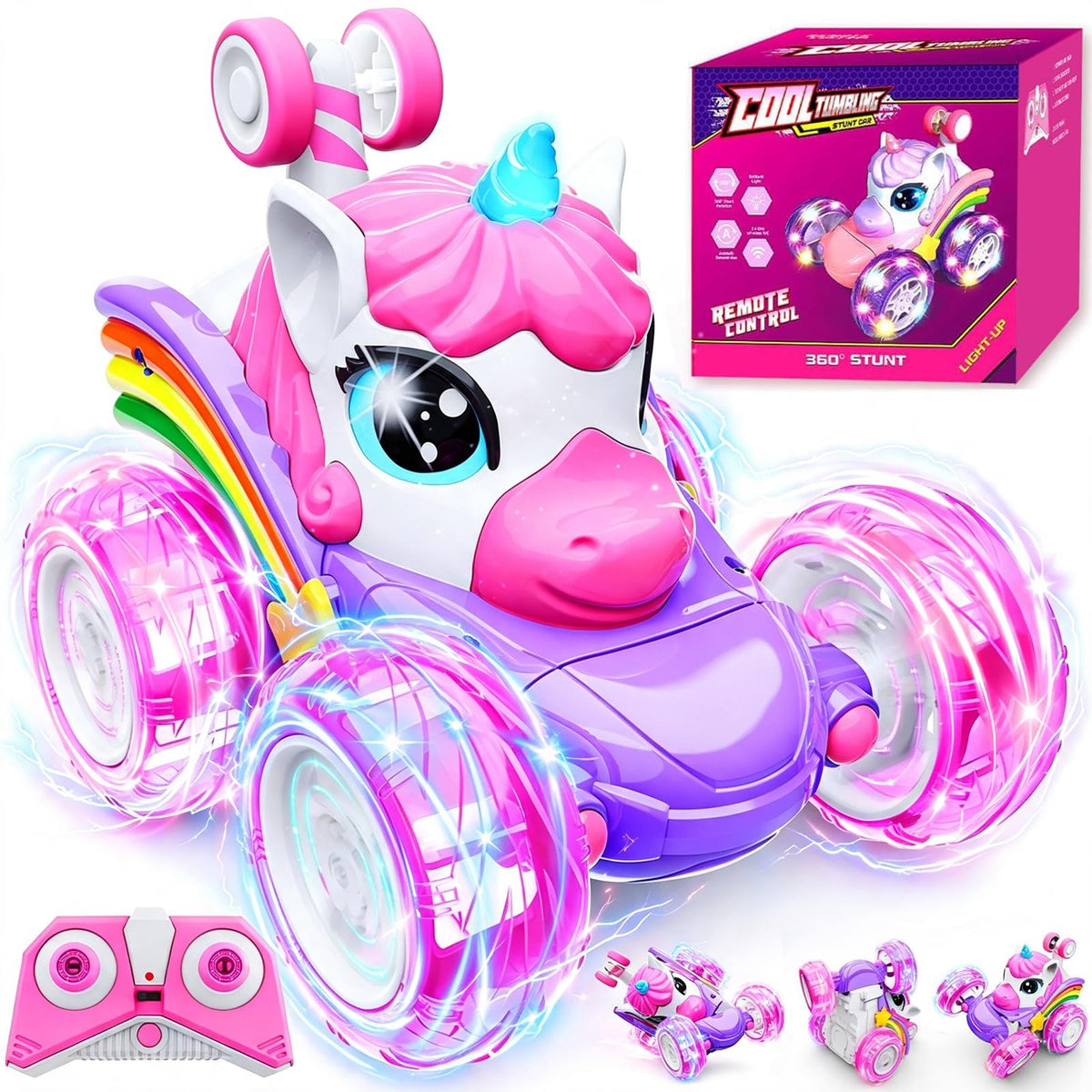 pink unicorn remote control car with included remote control