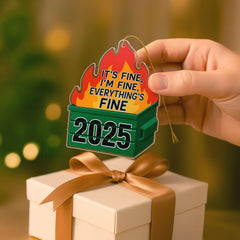 Dumpster Fire Ornament 2025 sun catcher effect on holiday decor