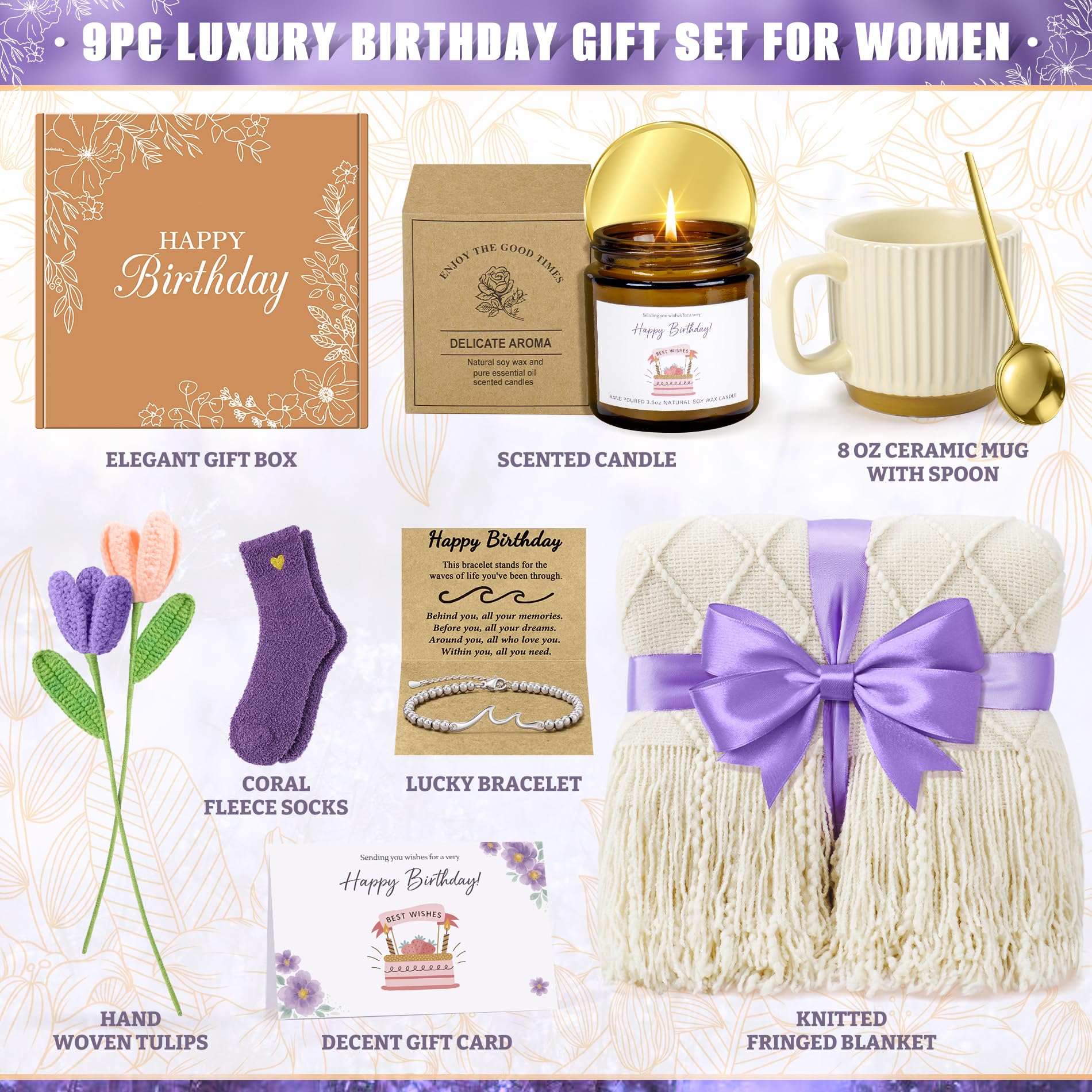 Bracelet and bluebell scented candle in gift basket