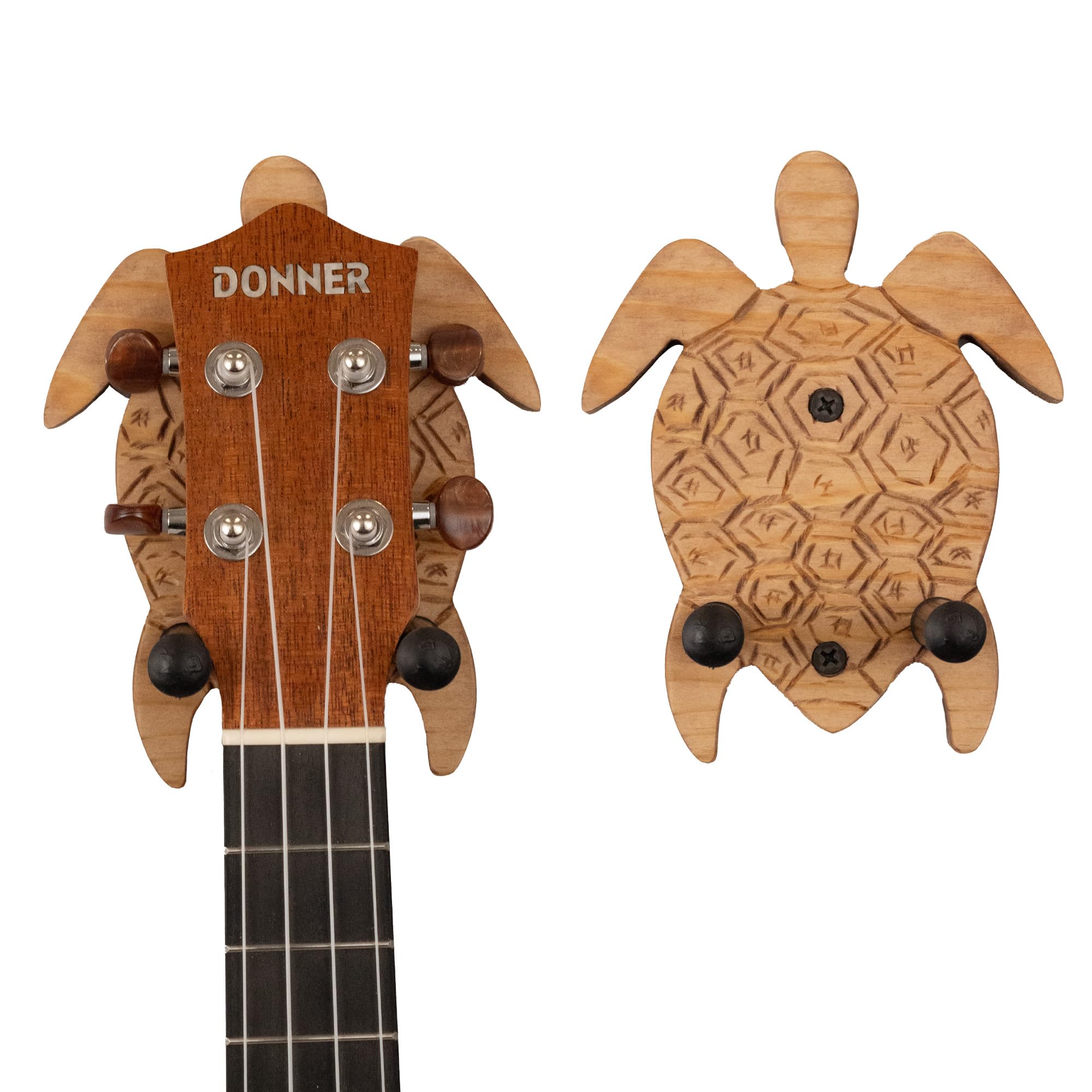 Unique Handmade Ukulele Wall Mounts with turtle design in dark brown finish