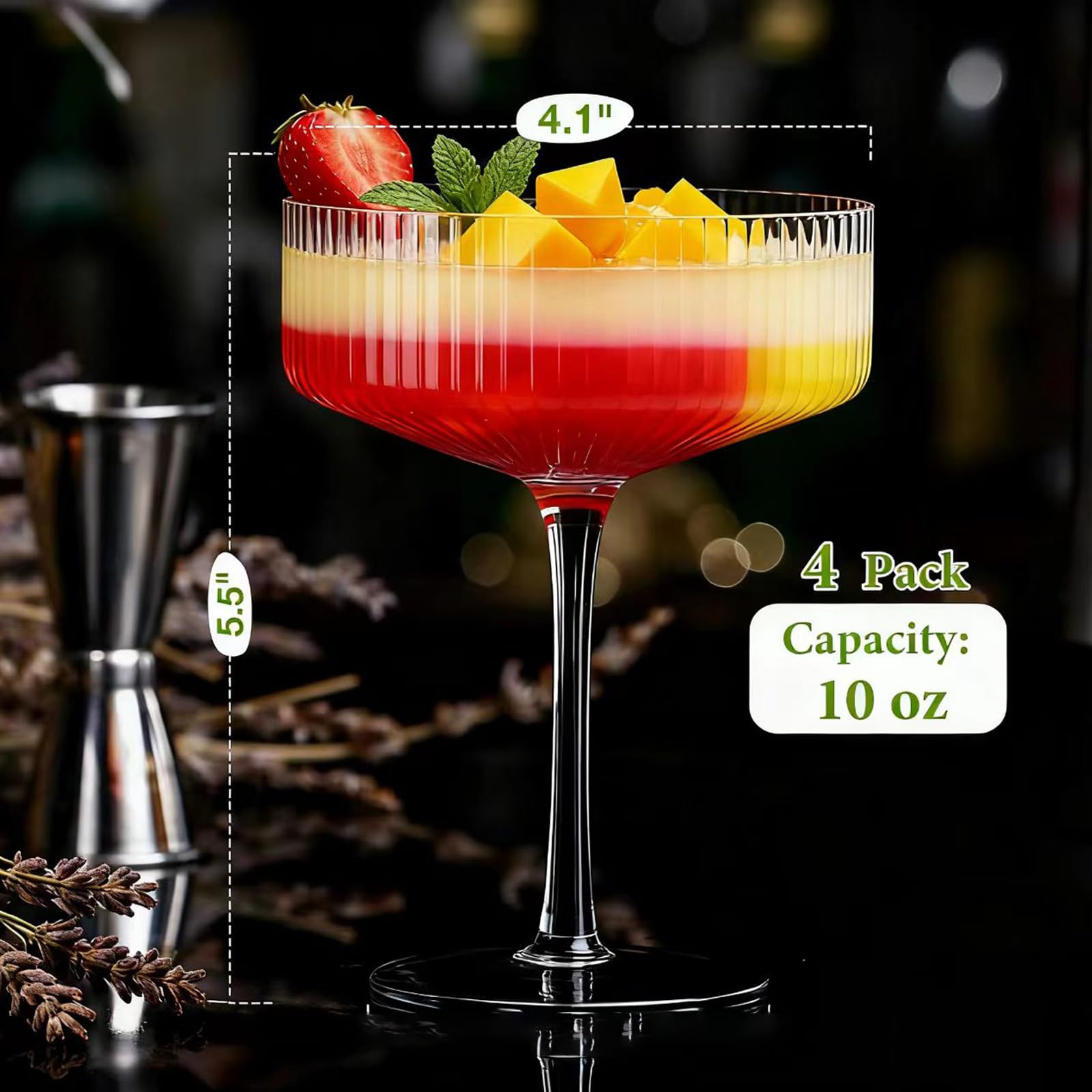 Unique margarita glass in ribbed coupe set