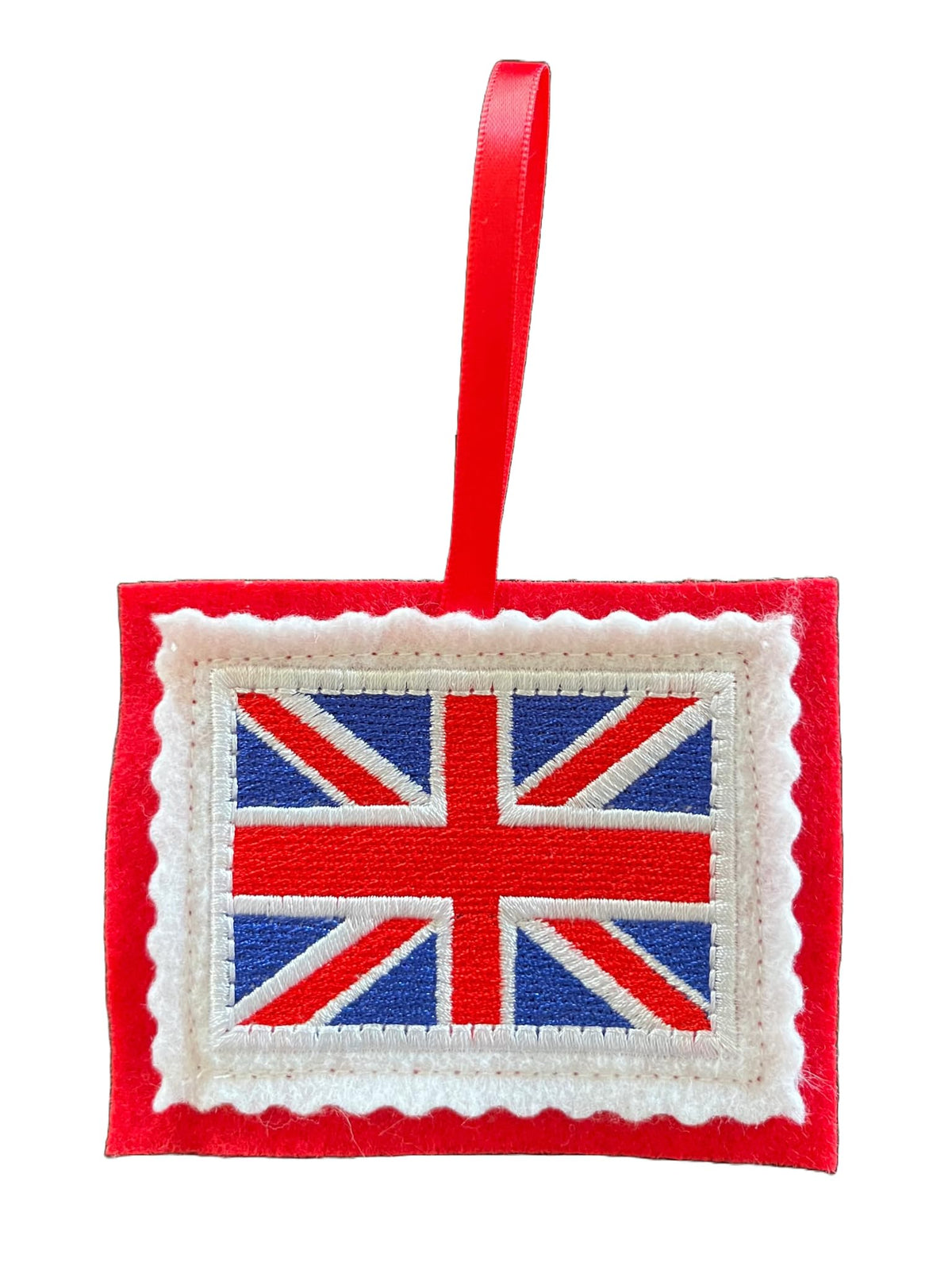 United Kingdom British Flag Christmas Ornament embroidered on white felt