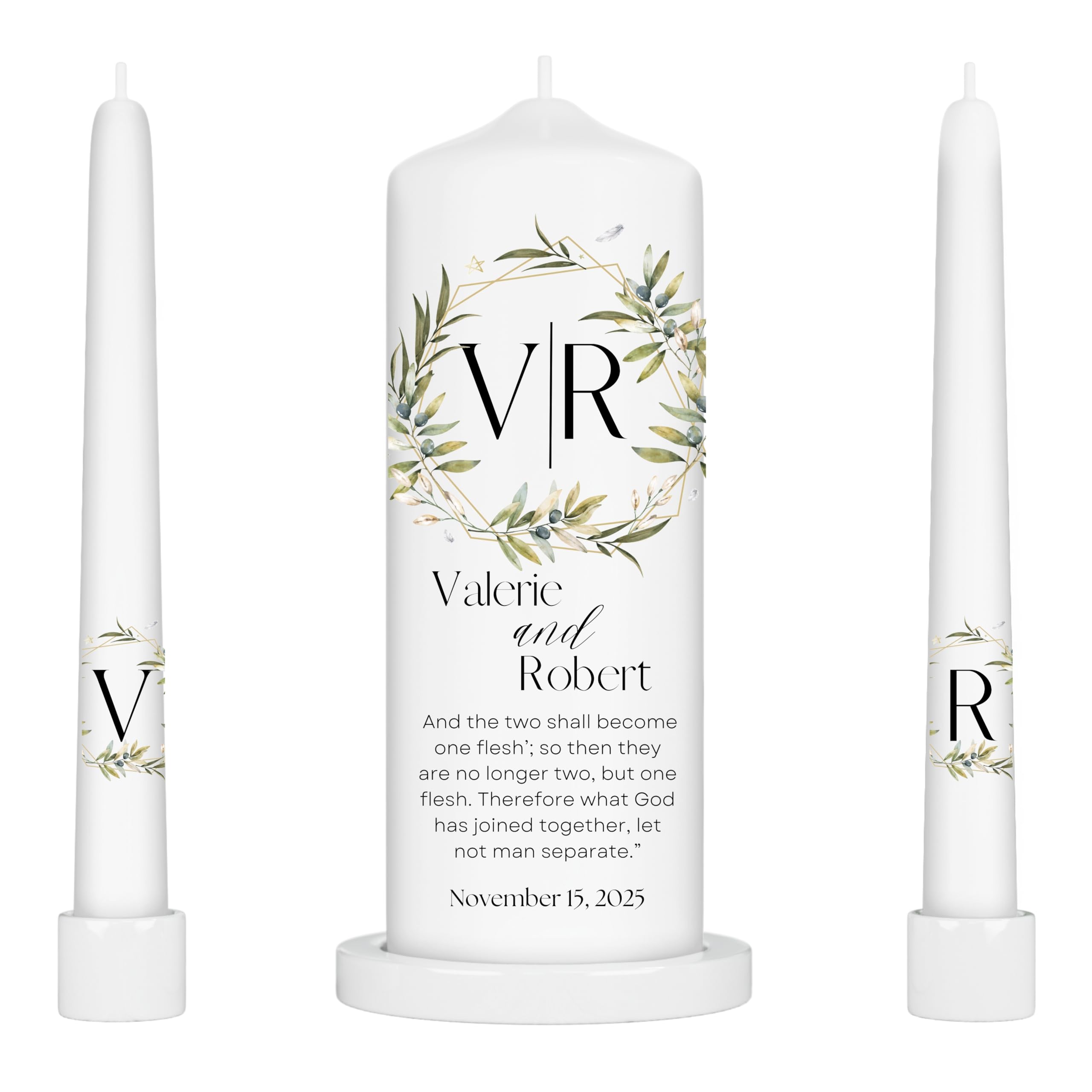 Unity Candles for Wedding pillar candle and two tapers garden edition