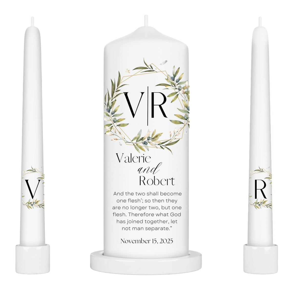 Unity Candles for Wedding pillar candle and two tapers garden edition