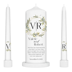 Unity Candles for Wedding pillar candle and two tapers garden edition