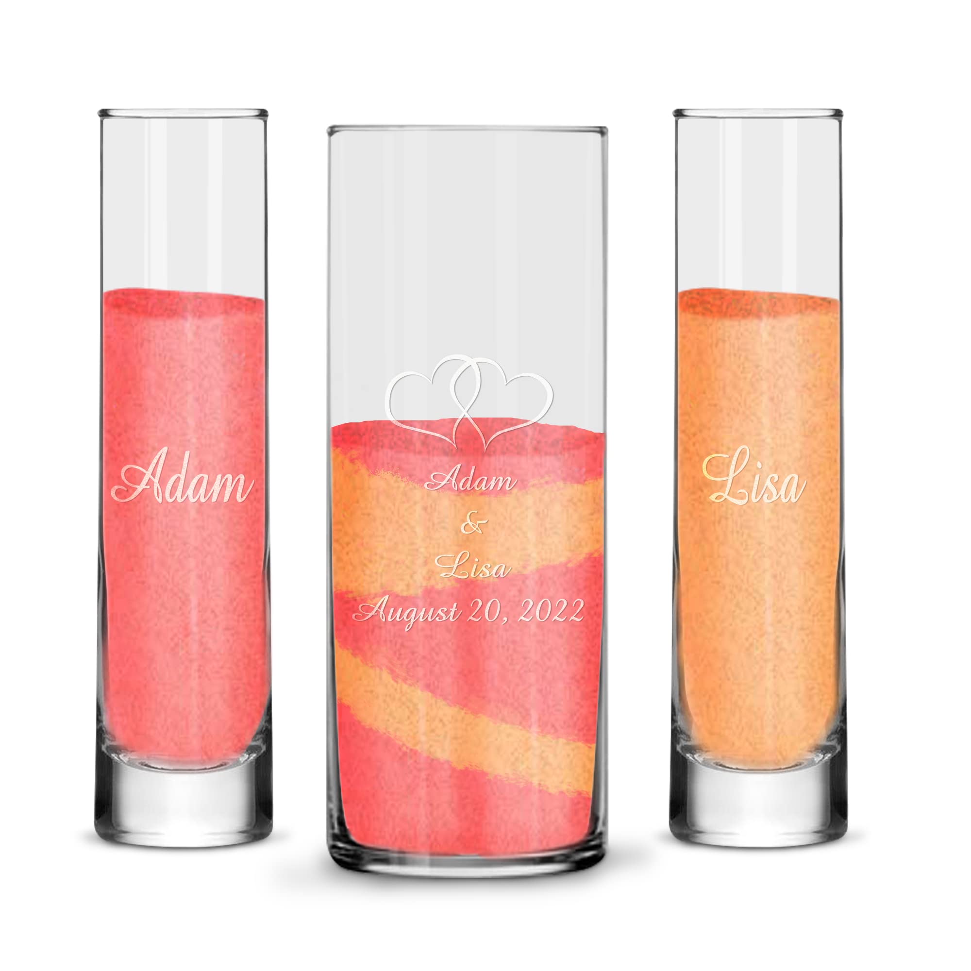 Unity Sand Ceremony Sets three clear glass vases