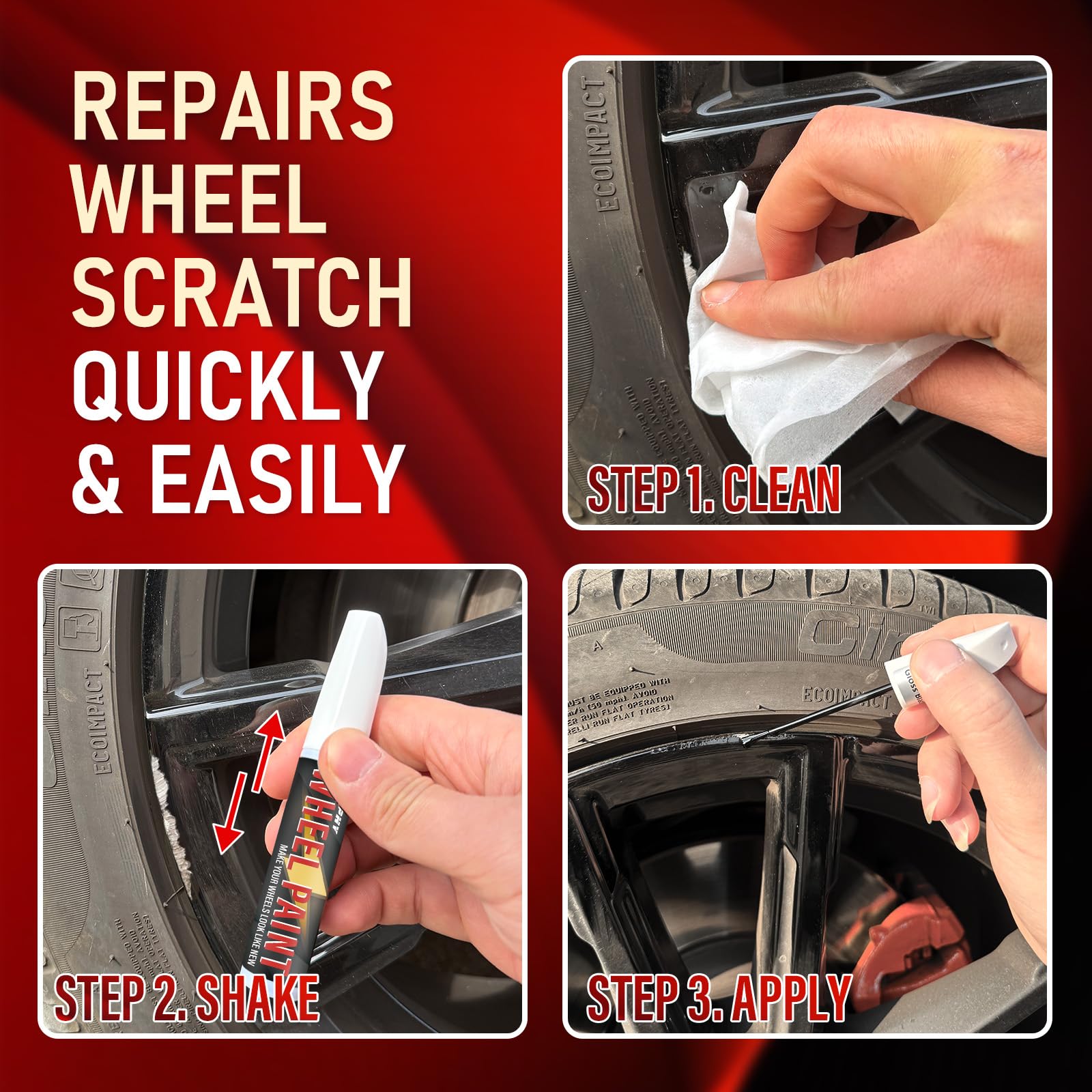 Black wheel touch up pen packaging