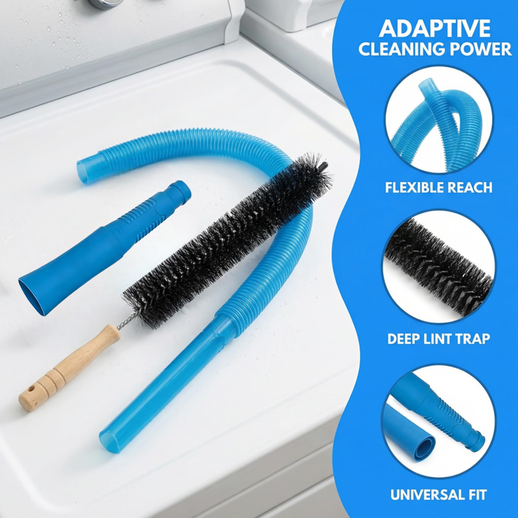 3-piece set packaging and components for dryer lint vacuum attachment