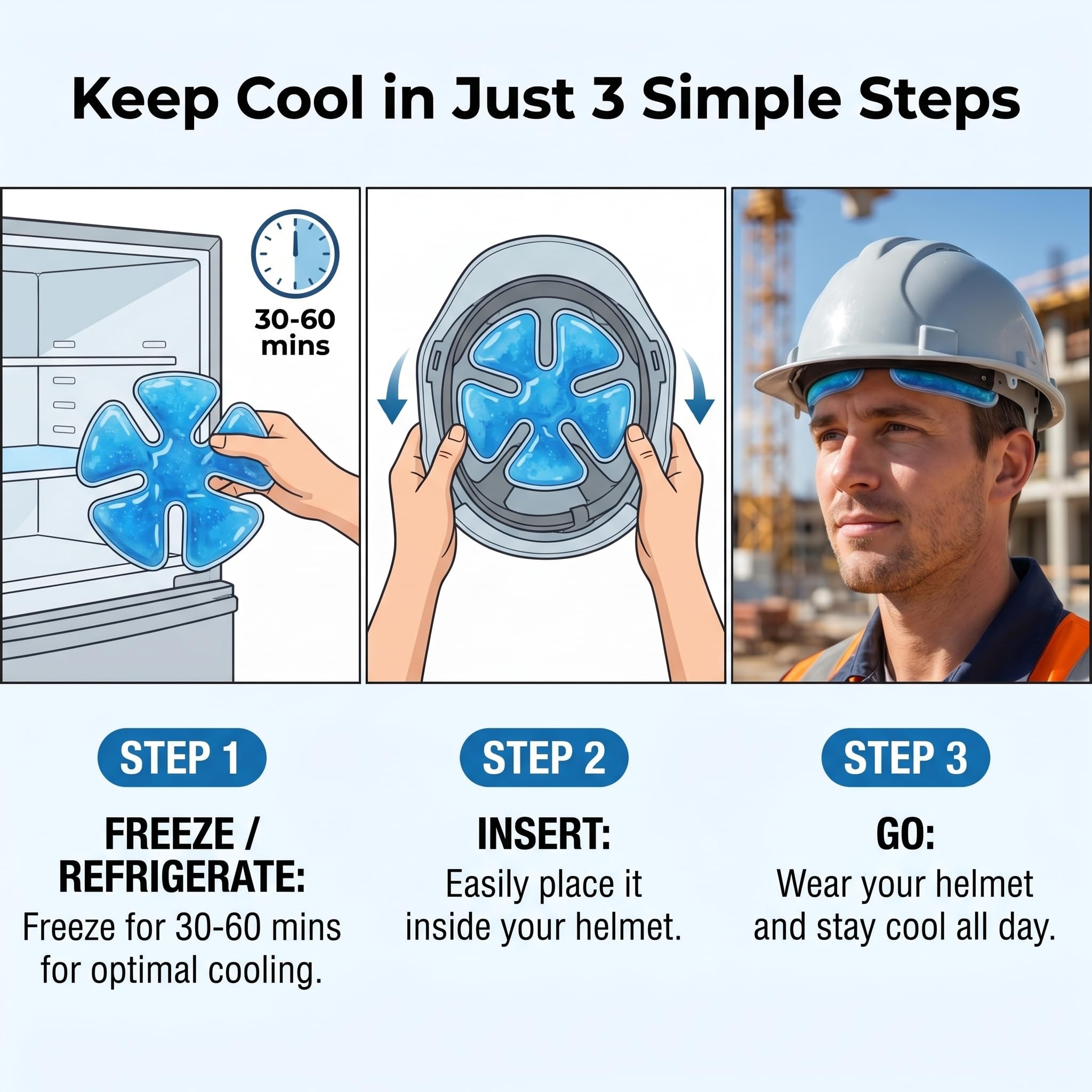 Headache relief ice pack used under cap