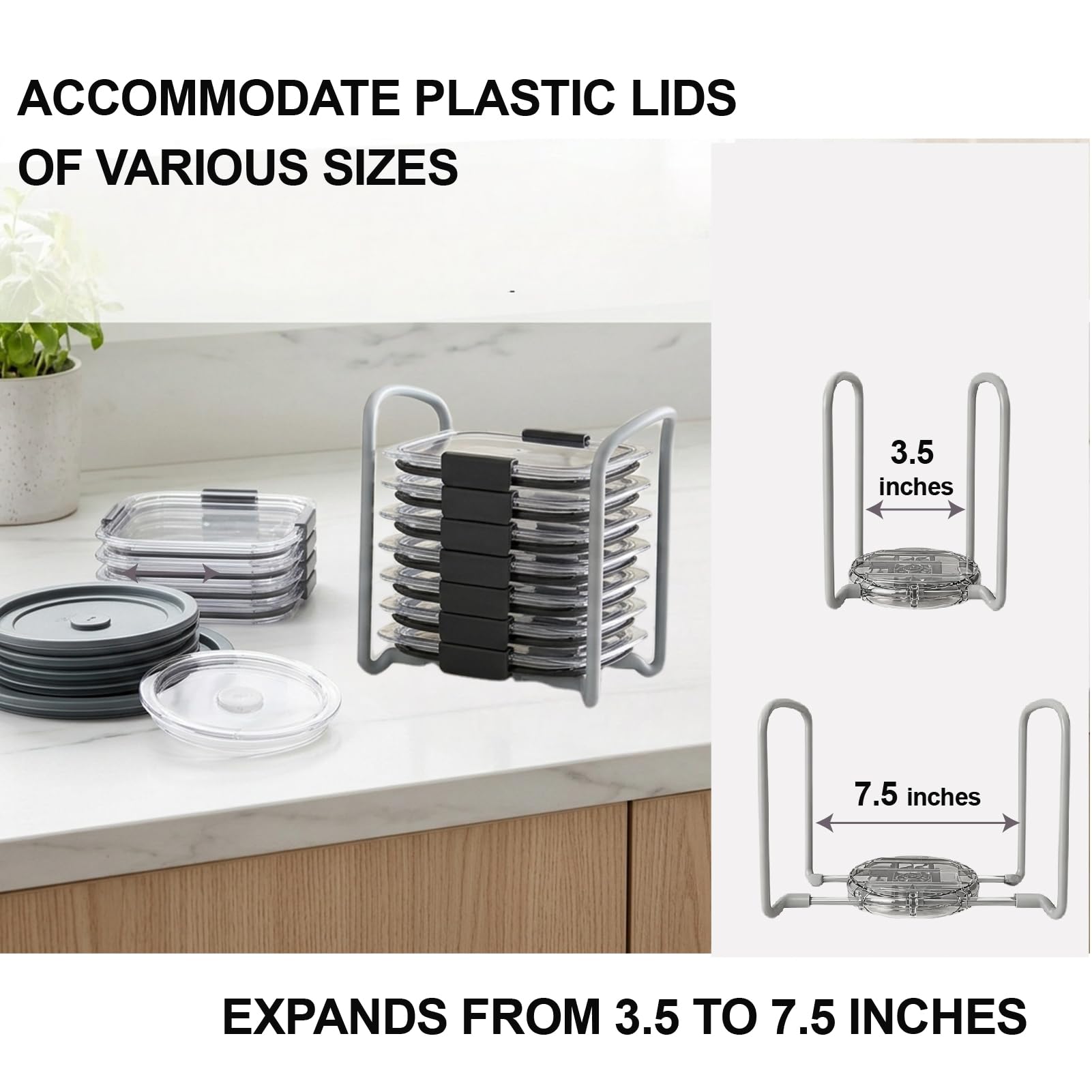 7.0 inches tall lid organizer fits under standard cabinet spaces