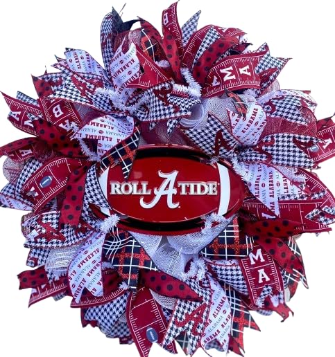 University of Alabama Football Wreath 24 inch round with ribbon and mesh