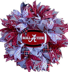 University of Alabama Football Wreath 24 inch round with ribbon and mesh