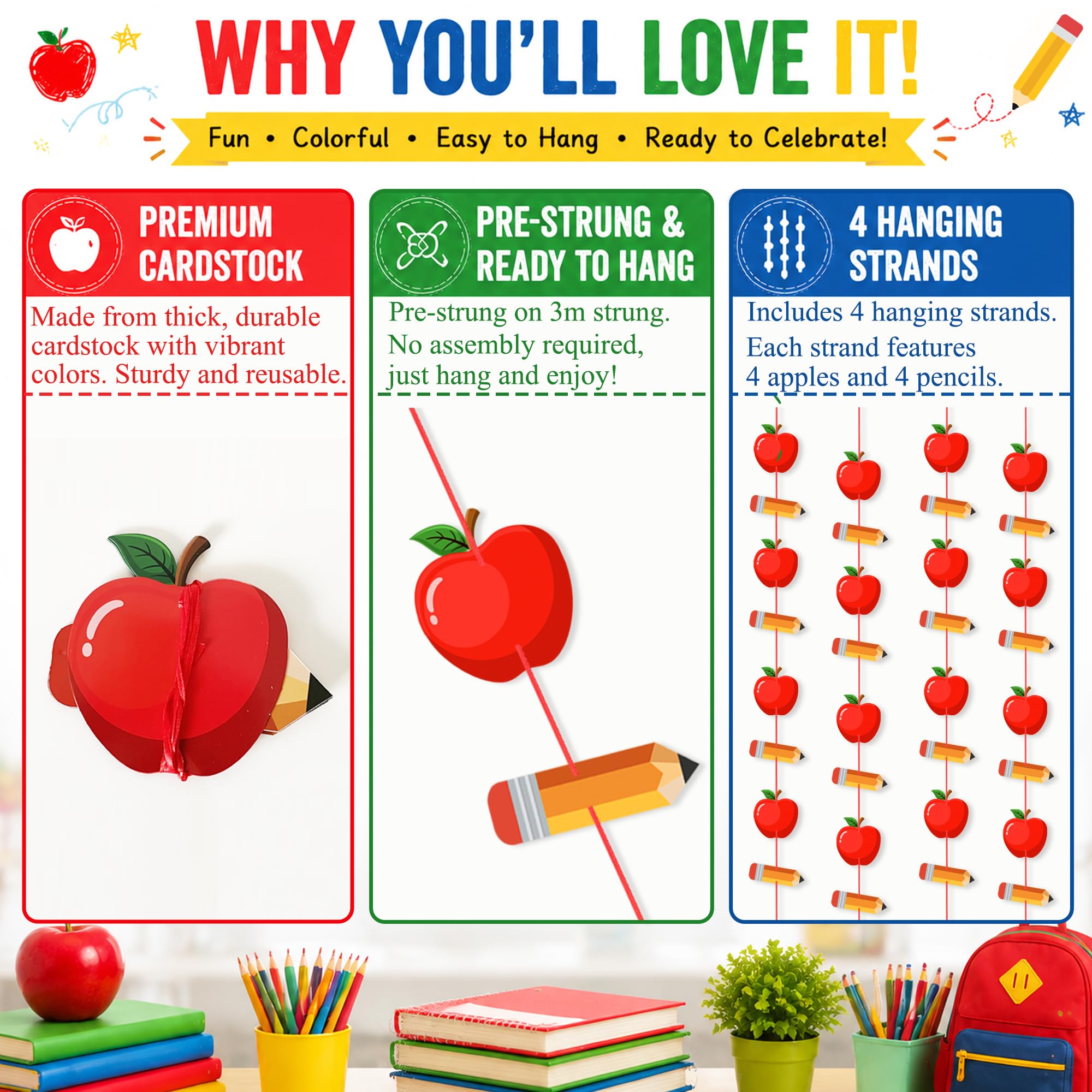 Apple pencil garland banner by Uniwish 32 pieces total
