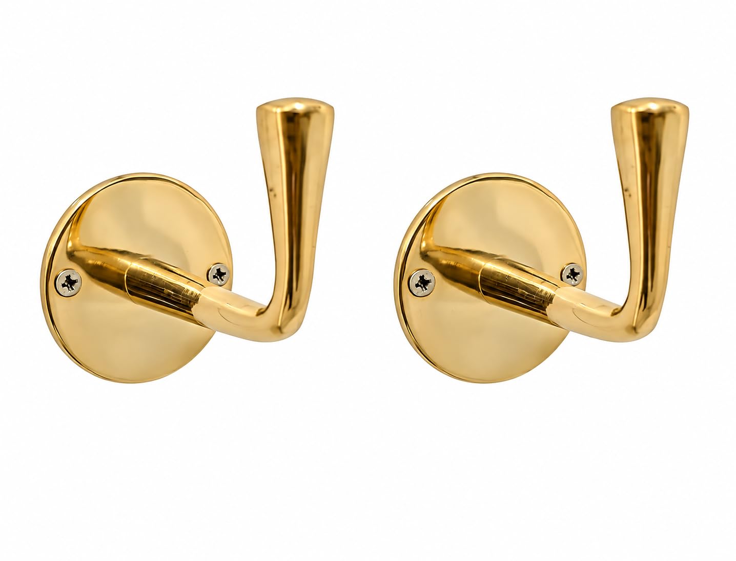 Pair of unlacquered brass wall hooks for doors and bathrooms