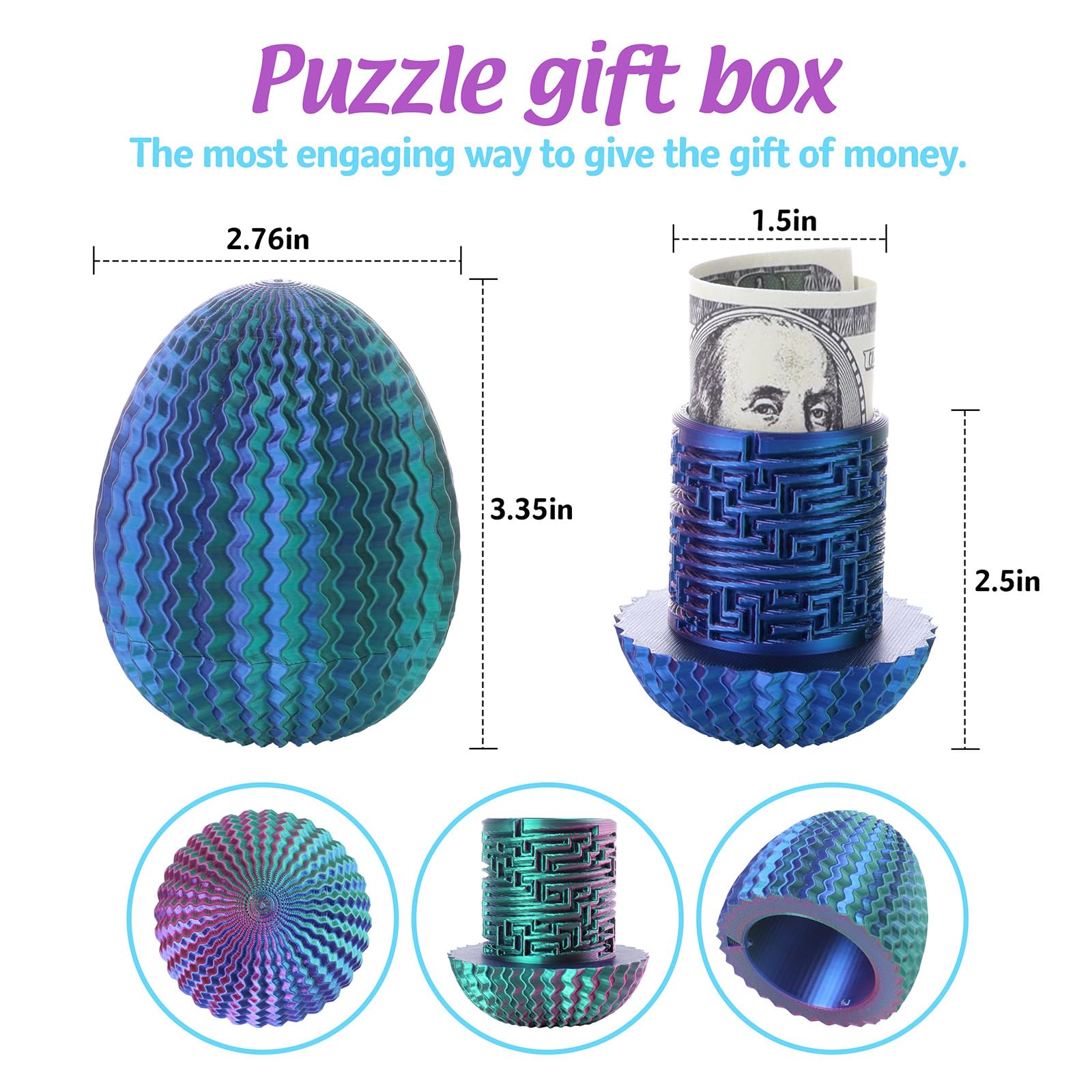 UNORGEE egg shaped cash maze puzzle box compact gift packaging angle view
