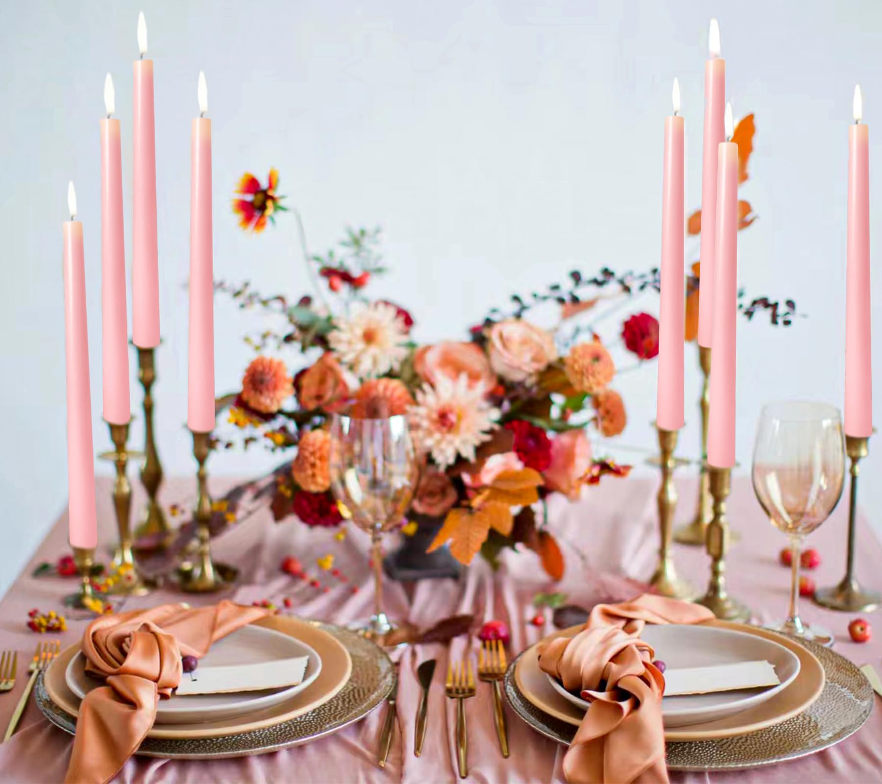 unscented baby-pink taper candles with lead-free wicks