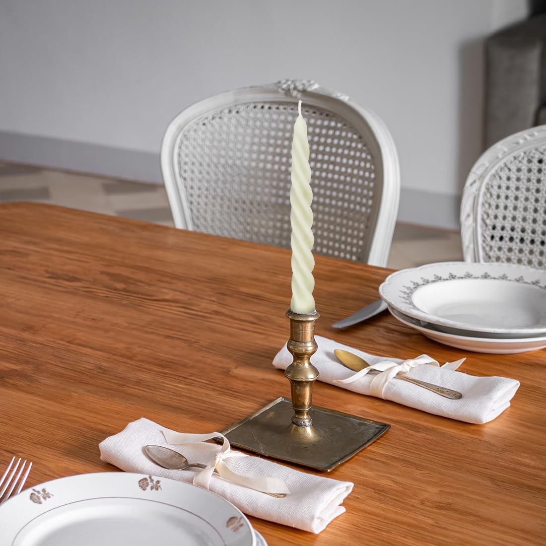 Natural unscented beeswax taper candle without pigment or fragrance