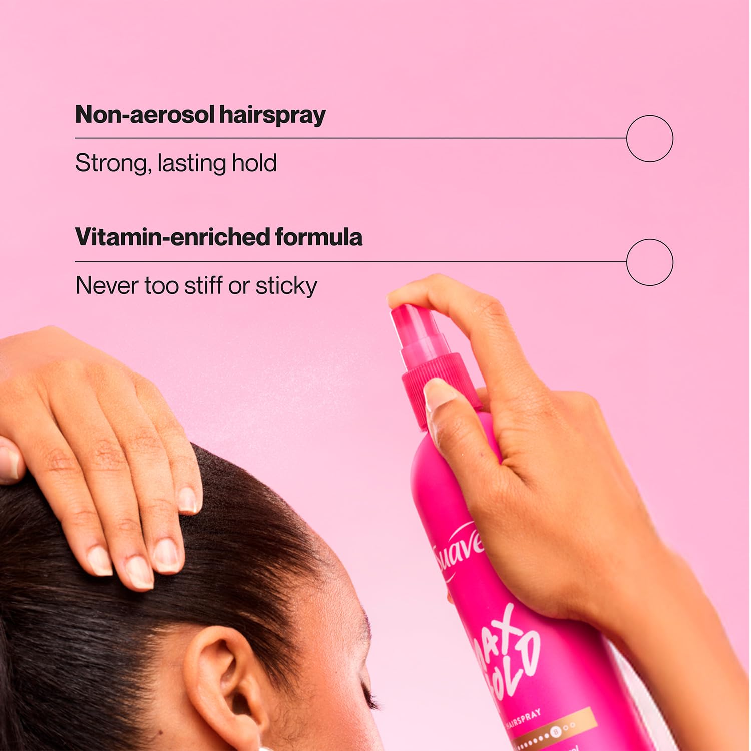 Vitamin B5 and Vitamin E in Suave hairspray bottle