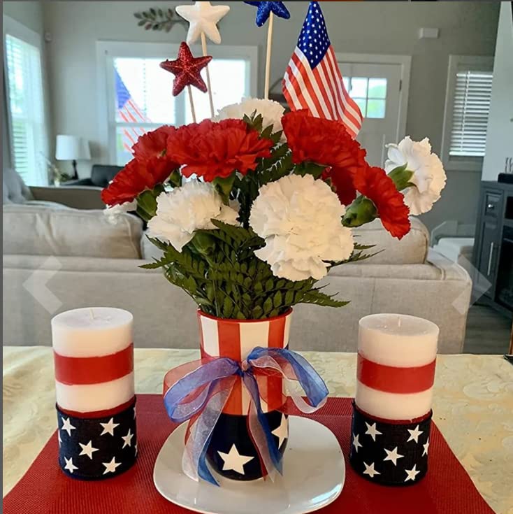 Handmade paraffin wax candles 3x6 with red white blue design